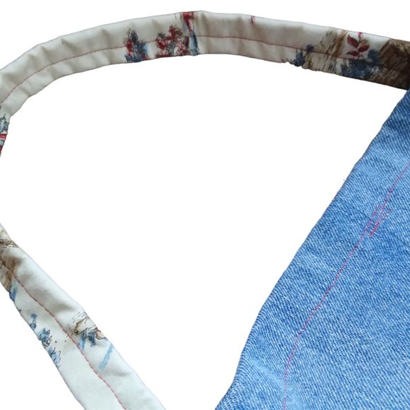 Vintage Handmade Denim Bag with Front Pocket and Bottom Gusset 13" x 11" - Picture 9 of 11